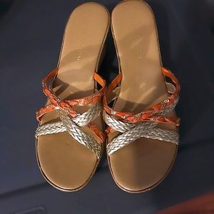 metallic wedge sandals